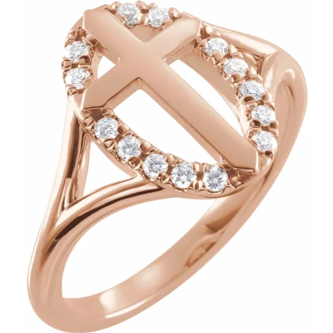 Cross and Diamond "Halo" Ring in Solid Gold and Platinum