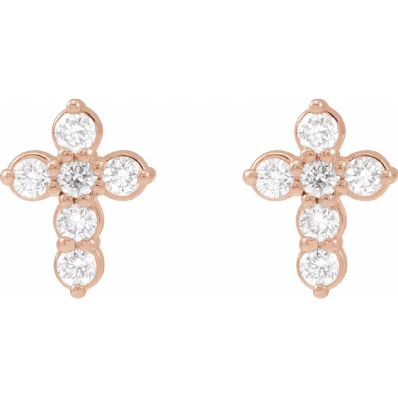 Antique-Style Diamond Cross Stud Earrings in Solid Gold and Platinum