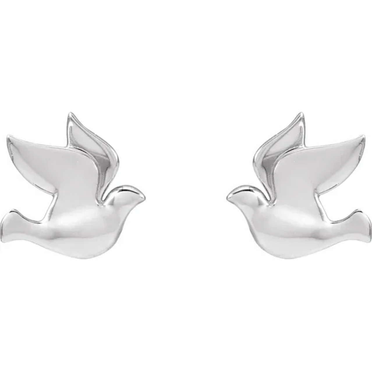 Holy Spirit Dove Stud Earrings in Solid Gold, Platinum and Sterling Silver