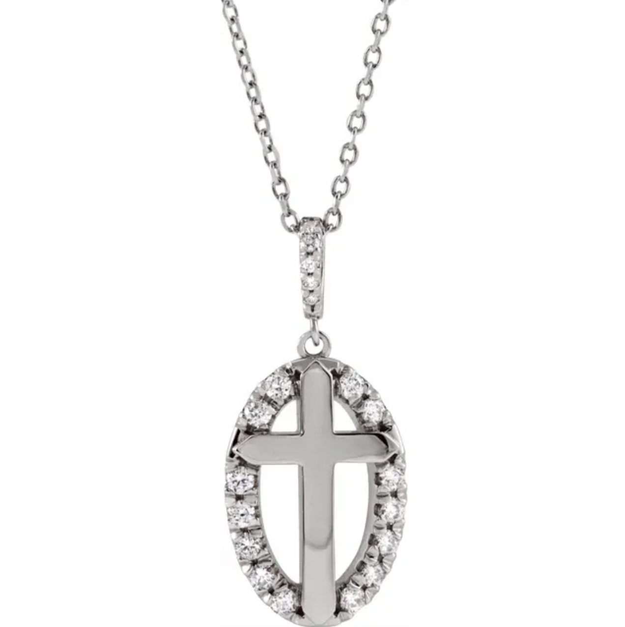Cross and Diamond "Halo" Pendant Necklace in Solid Gold and Platinum