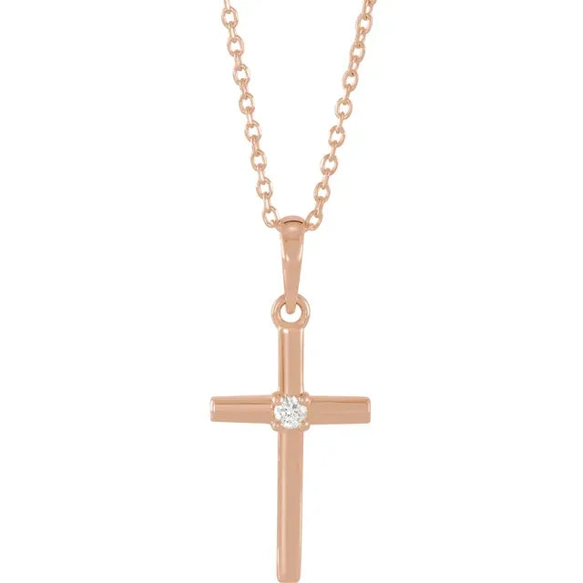 Natural Diamond in Cross Necklace in Solid Gold