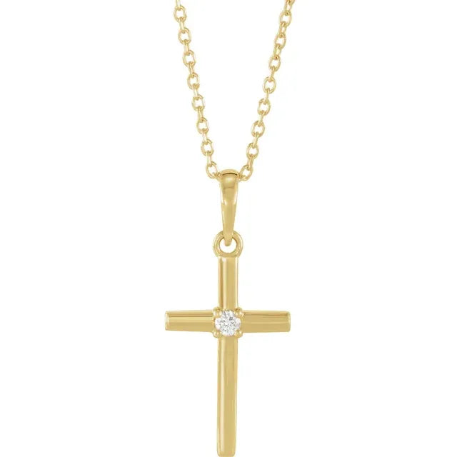 Natural Diamond in Cross Necklace in Solid Gold